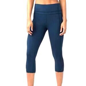 Lululemon Twist & Train Crop 19” Leggings Jade Blue lace Mesh High Rise Size 8